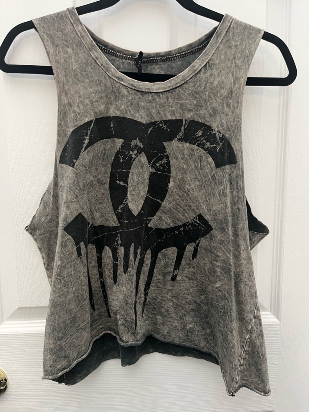 Acid-Wash Gray Sleeveless Graphic Muscle Tee